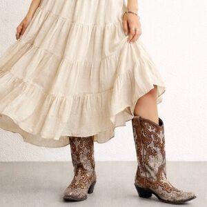 Rockin Country 9.5 Women’s Western Leather Boots Brown Cowgirl Snip Toe RC5106